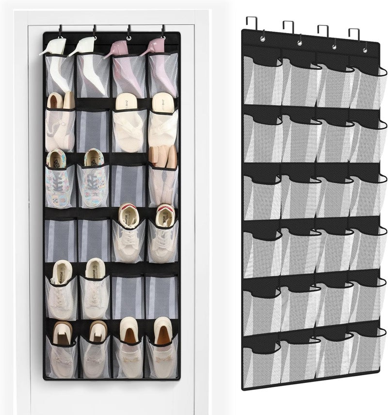 FENTEC 24 Large Pockets Over Door Shoe Organizer, Mesh Hanging Shoe Organizer for Closet Mesh Closet Holder, Back of Door Organizer for Cruise Ships, Rack for Wall, Black, 1 Pack - Image 1